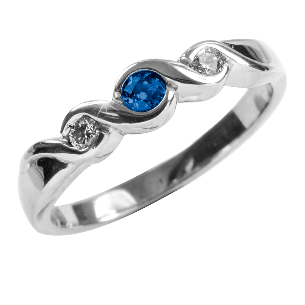 Amanda 9ct White Gold Diamond & Blue Sapphire Ring