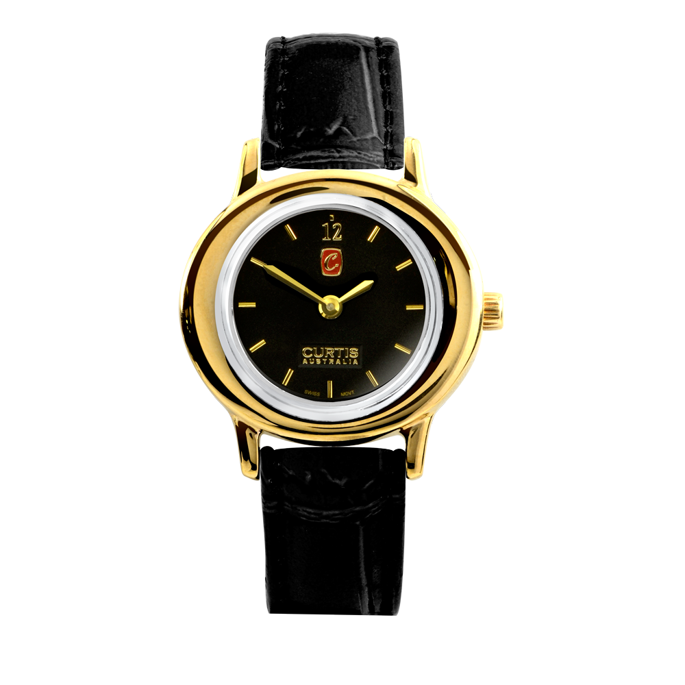 Sophia Ladies Watch - Yellow Gold, Black Dial 