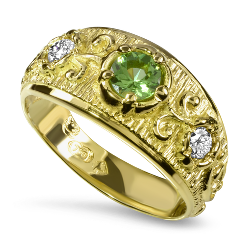 Bark Ring Scrolls Tsavorite & Diamond