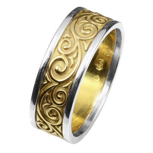 Scrolls Ring - two tone wide